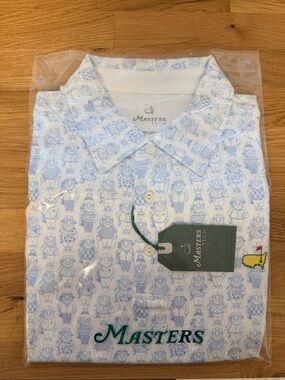 NWT Masters White Tech Polo with Light Blue Gnomes